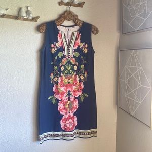 NewYork & Co. Dress Size XL Blue Floral V Neck Sleeveless 💯% Cotton